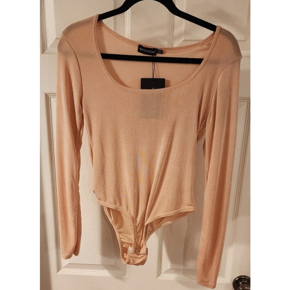 PLT - Pink Acetate Slinky Scoop Neck Long Sleeve Bodysuit - Size 6 USA - Picture 2 of 5